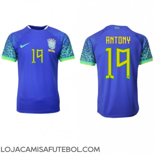 Camisa de Futebol Brasil Antony #19 Equipamento Secundário Mundo 2022 Manga Curta